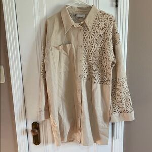 ASOS Beige Long Sleeve Dress with Lace Detail